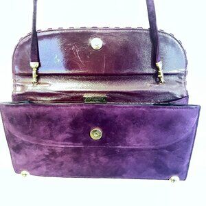 Vtg Stuart Weitzman Spain Burgundy Purple Suede Evening Shoulder Bag Purse Clutc